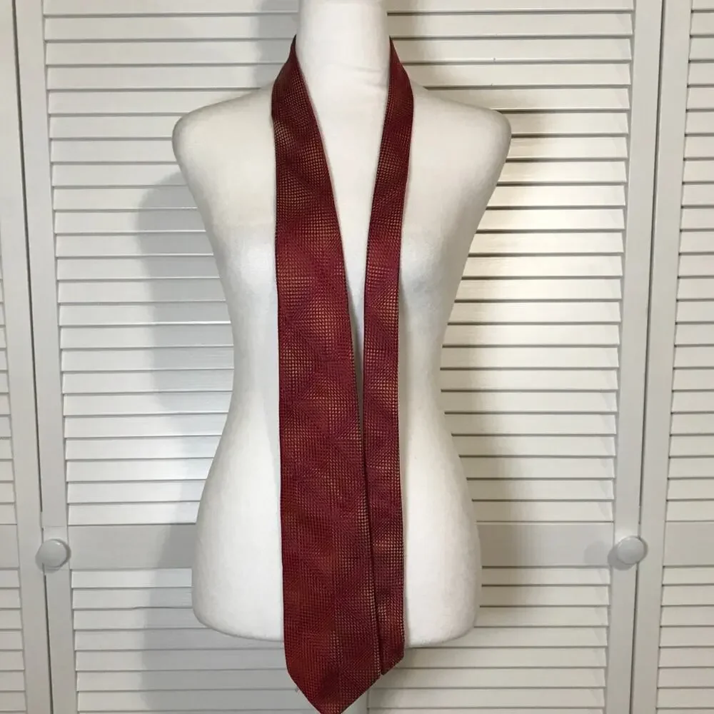 ALBY Made in Italy Silk Red Gold Polka Dot Wide Long Mens Necktie 59”